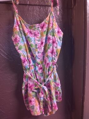 Chesley Pink & Green Floral Tie-Waist One-Piece